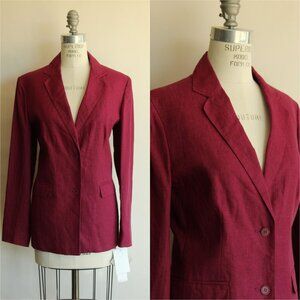 Vintage 1990s Jacket, NWT Jones New York 100% Linen Blazer, Size 8, Mulberry Pin
